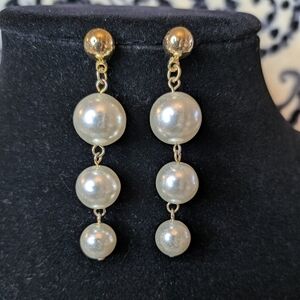 Vintage Triple Pearl Drop Earrings